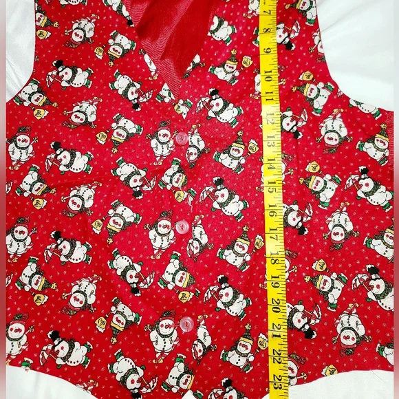 Vintage 90'S Christmas Festive Red Snowman Pattern Vest EUC O/S - Picture 5 of 5